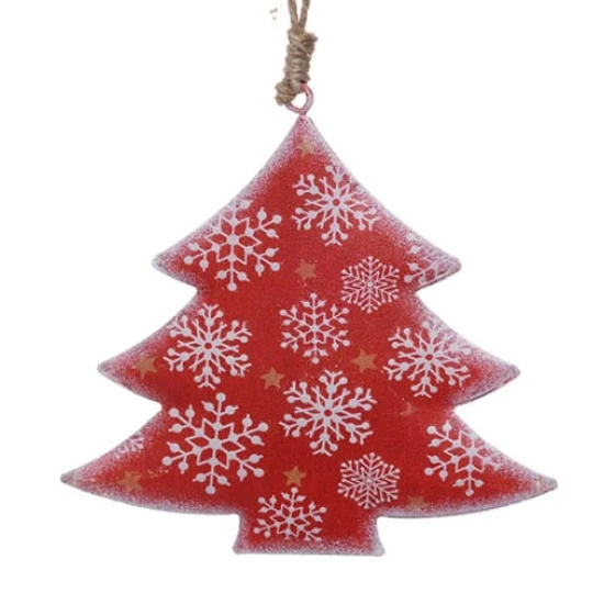 10cm Rustic Tinware Christmas Tree Decorations Red Snowflake Trees - 14X109a