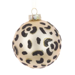 80mm Glass Snow Leopard Christmas Baubles - X21011