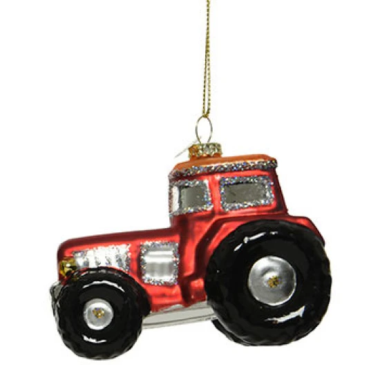 Glass Tractor Christmas Baubles Red - X21104