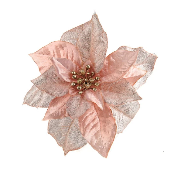 Poinsettia on Clip Pink Sparkle 17cm - X19079 BAY2C
