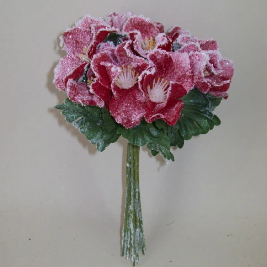 Artificial Christmas Roses Posy (Hellebores) Red Frosted - 15X049 BAY4B