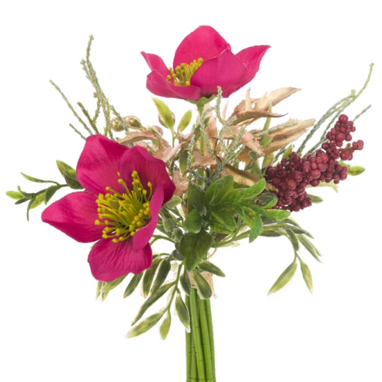 Christmas Hellebore Berry Posy Pink 20cm - X23023 BAY4B