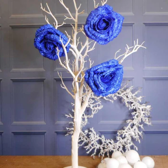 Christmas Clip on Glitter Rose Blue 16cm - X22047