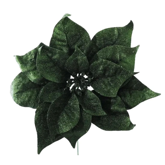 Sparkle Finish Poinsettia Pick Green 24cm - X25011