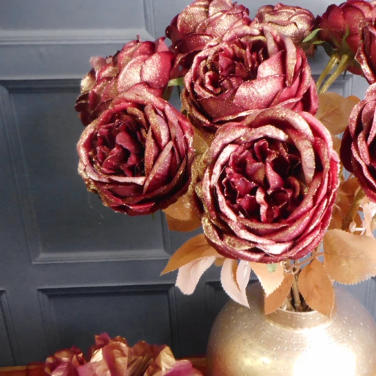 Christmas Flowers | Glitter Rose Burgundy 55cm - X22030 