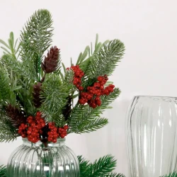 Christmas Flower Arrangements | Red Berries and Pine Cones in Ribbed Vase - X25036 PR1C