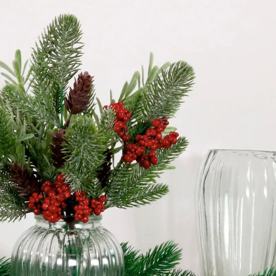 Christmas Flower Arrangements | Red Berries and Pine Cones in Ribbed Vase - X25036 PR1C
