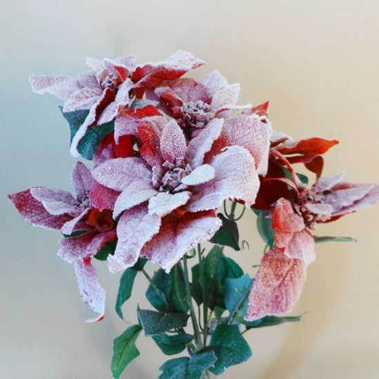 Snowy Red Velvet Artificial Poinsettia Plant - X19100