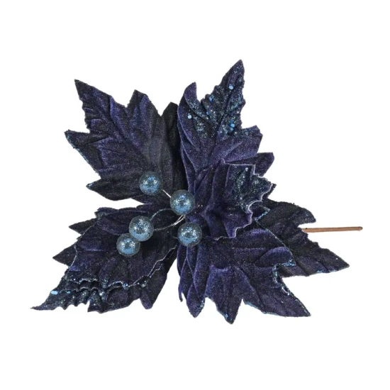 Velvet Poinsettia on Short Stem Navy Blue - X25019