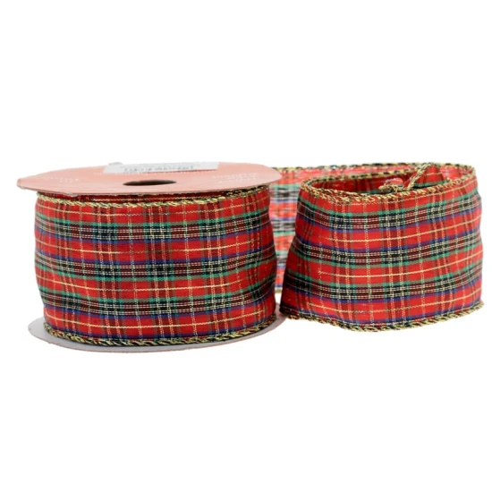 Tartan Christmas Ribbon Wired Edge - X017d 1B