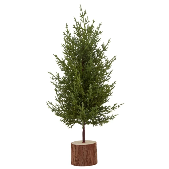 Small Christmas Fir Tree in Wood Log 38cm - X24034 BAY3B