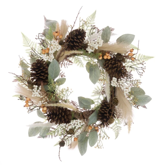 Artificial Eucalyptus and Pampas Wreath 60cm - X23031 BAY4A