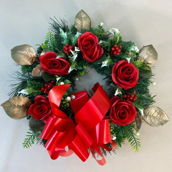 Artificial Roses Wreath Red 36cm - X25082