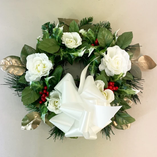 Artificial Roses Wreath White 36cm - X25083