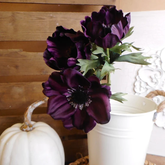 Artificial Anemones Aubergine Plum 45cm - A116 A2
