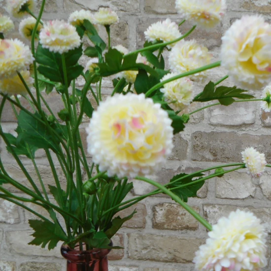 Artificial Button Asters Lemon 58cm - A114 A2