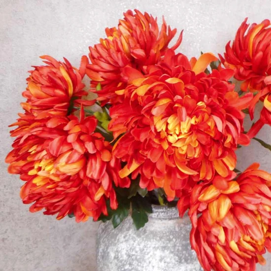 Artificial Bloom Chrysanthemum Flame Red Orange 90cm - C182 E1