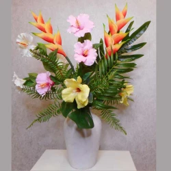 Artificial Hibiscus Flower and Bud Yellow 62cm - H048 