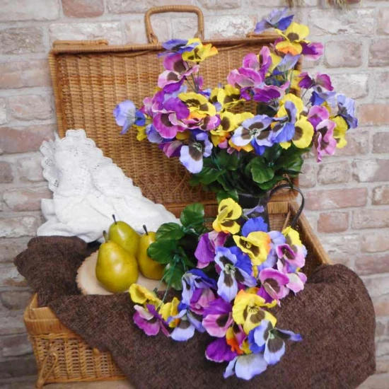 Artificial Pansies Bush Yellow Mauve and Purple Large 53cm - P030 J3