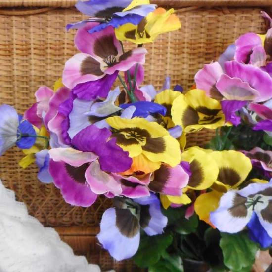 Artificial Pansies Bush Yellow Mauve and Purple Large 53cm - P030 J3