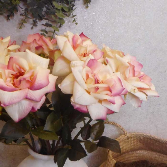 Harvest Moon Artificial Roses Pink and Vanilla Cream 62cm - R183 LL2