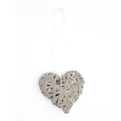 Grey Wicker Heart Hanging Decoration - BKT015 PR
