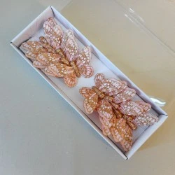 7cm Glitter Butterflies on Wire Stem (12 pack) Rose Gold - BF029