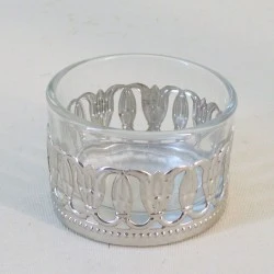 Glass Tea Light Candle Holders with Silver Decoration - GL106 9B