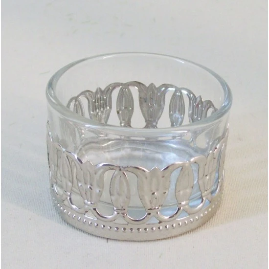 Glass Tea Light Candle Holders with Silver Decoration - GL106 9B
