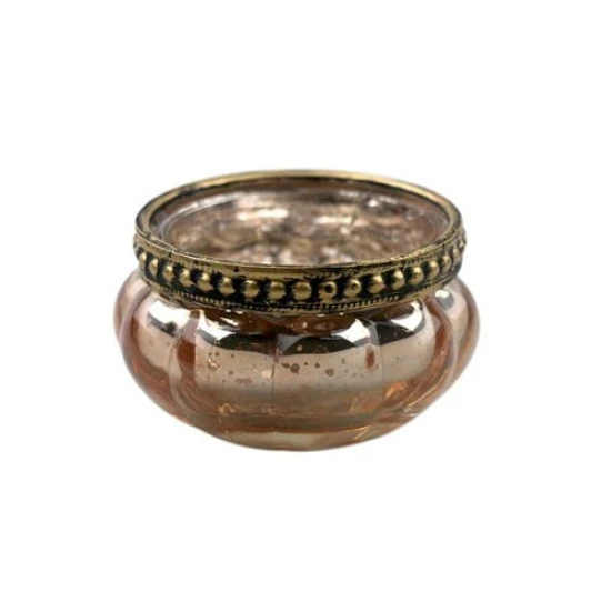 Rose Gold Vintage Pressed Glass Tea Light Candle Holders with Gold Rim - GL202 