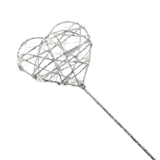 Glitter Heart Fairy Wand Silver - WAN003