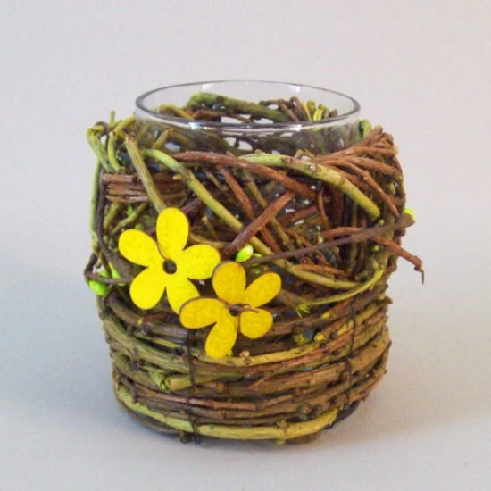 Glass Candle Holder in Flower Basket Yellow - CAN031 8D