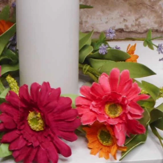 Artificial Flowers Candle Ring Gerberas and Daisies 28cm - G078 H3