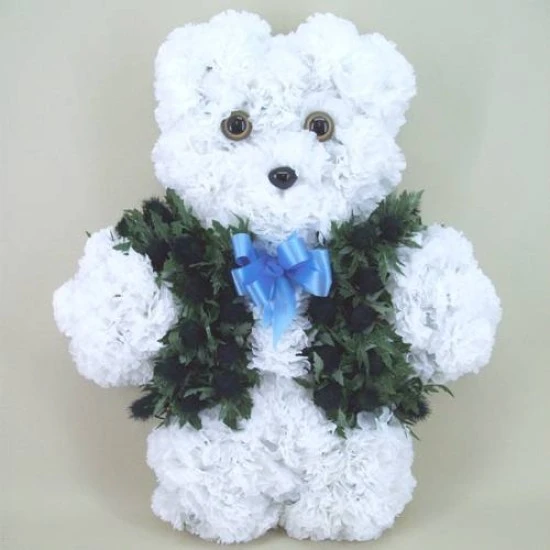 Artificial Flowers Teddy Bear with Waistcoat Funeral Tribute - AF020