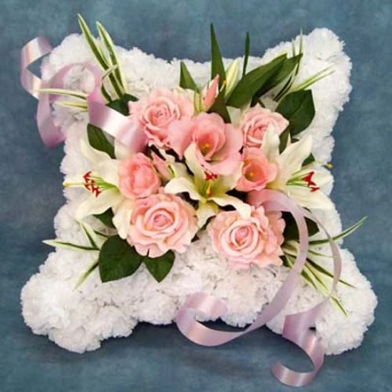 Silk Flower Sympathy Cushion White and Pink - AF004