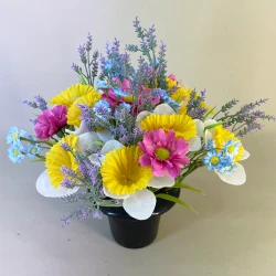 Artificial Flowers Grave Pot Daffodils and Daisies - AG064 BC