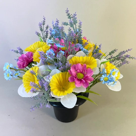 Artificial Flowers Grave Pot Daffodils and Daisies - AG064 BC