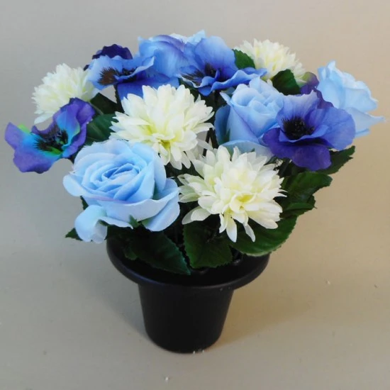 Artificial Flowers Grave Pot Blue Roses - AG072 BC