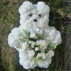 Silk Flower Memorial Teddy Bear White - AF011
