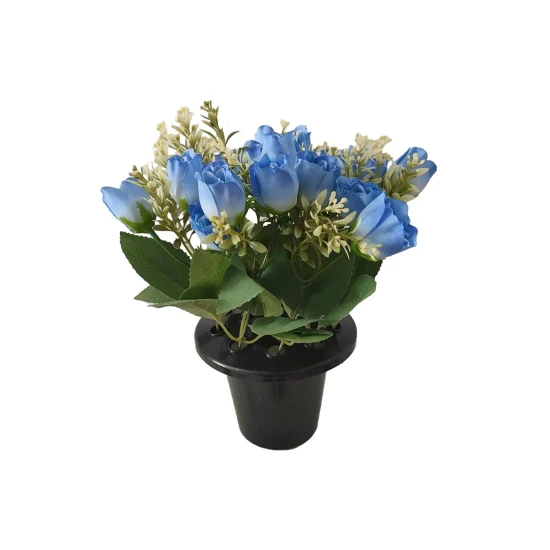 Artificial Flowers Filled Grave Pot Blue Roses - AG081