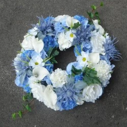 Funeral Wreath Blue Artificial Flowers 42cm - AF006