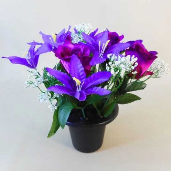 Silk Flowers Filled Grave Pot Purple Haze - AG036 BC