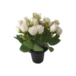 Artificial Flowers Filled Grave Pot White Roses - AG080