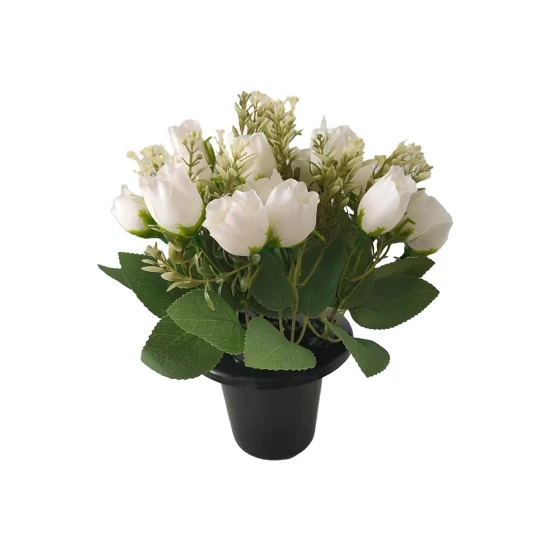 Artificial Flowers Filled Grave Pot White Roses - AG080