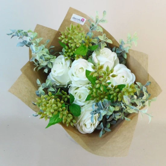 The Classic Roses Faux Flowers Gift Bouquet White - ABV016