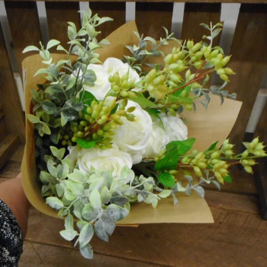 The Classic Roses Faux Flowers Gift Bouquet White - ABV016