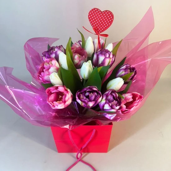 Love is Tulips Artificial Flowers Hand Tied Bouquet - ABV084 5B