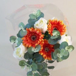 Silk Flowers Gift Bouquet Orange Sensation Silk Rose and Gerbera - ABV029