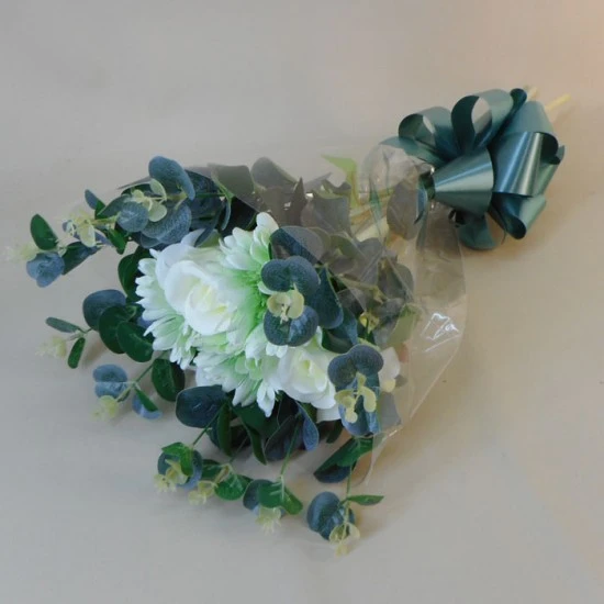Silk Flowers Gift Bouquet Roses and Gerberas Green and Cream - ABV042