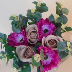 Silk Flowers Gift Bouquet Roses and Gerberas Pink - ABV034